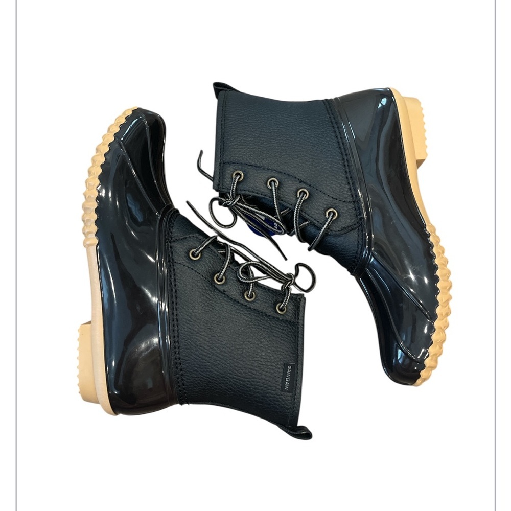 GAWBAW New Size 8 Black Faux Leather Fleece Lined Rain Boots